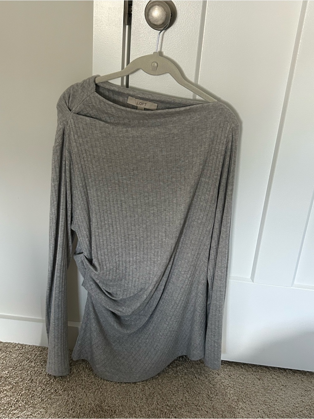 LOFT Heather Gray Ribbed Long-Sleeve Draped Tunic